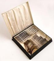 Ezüst (Ag.) lengyel evőeszköz készlet: 6 db kanál, 6 db villa, 6 db teáskanál, 6 db mokkáskanál + 6 ...