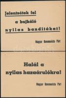 1945 A Magyar Kommunista Párt 2 db nyilas ellenes szórólapja, rajtuk rajzszeg ütötte lyukakkal