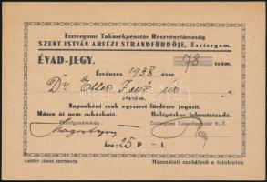 1938 Az Esztergomi Takarékpénztár Részvénytársaság Szent István Artézi Strandfürdője Dr. Etter Jenő polgármester részére