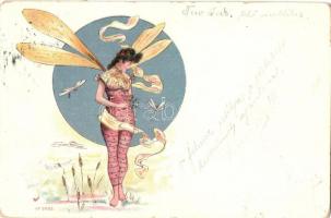 Dragonfly lady, Art Nouveau No. 2982. litho (EK)