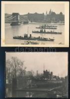 cca 1915 Monitorok felvonulása a Lánchídnál illetve a hajógyárban / Danube fleet monitors 6x9 cm