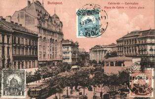 Budapest VIII. Kálvin tér, Neuman László üzlete, 35-ös és 7-es villamosok, TCV card (szakadás / tear)