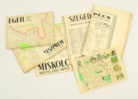 cca 1950 Veszprém, Eger, Pécs, Miskolc, Szeged térképe