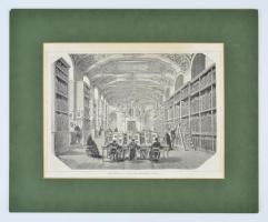 cca 1860 Könyvtárbelső. Fametszet paszpartuban. Képméret: 24x18 cm / Library etched image.