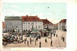 Pozsony, Pressburg, Bratislava; Vásár tér, piac, üzletek / market square, shops (EK)