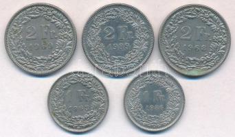 Svájc 1968-1989. 1Fr (2xklf) + 2Fr (3xklf) T:2 Switzerland 1968-1989. 1 Franc (2xdiff) + 2 Francs (3xdiff) C:XF