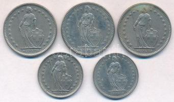 Svájc 1968-1989. 1Fr (2xklf) + 2Fr (3xklf) T:2
Switzerland 1968-1989. 1 Franc (2xdiff) + 2 Francs (...