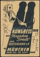 1950 Nemzetközi mágia és cirkusz kongresszus München, résztvevői által aláírt képeslap alkalmi bélye...