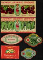 cca 1940-1970 36 db magyar üdítő, gyülölcs- és zöldségkonzerv címke, különböző méretben