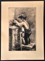 Iván Szilárd (1912-1988): Kíváncsi. Rézkarc, papír, jelzett, 29×19 cm
