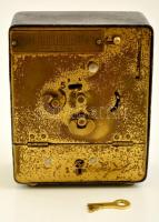 Adria Biztosító Társulat jelzett ébresztő utazóóra és persely, kulccsal, működik, 12x9,5 cm