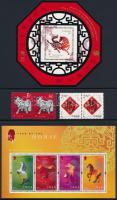 Canada, China, HongKong 2002 Year of the Horse 2 blocks + 1 set in pairs in decorative holder, Kanada, Kína, Hongkong 2002 A ló éve 2 klf blokk + 1 sor párokban díszcsomagolásban
