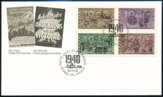 War block of 4 in holder + FDC Háború négyestömb díszcsomagolásban + FDC-n