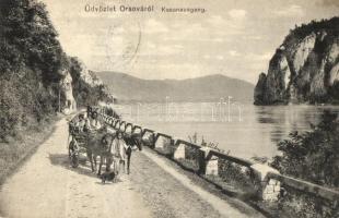 Orsova, Kasanausgang / Kazán-szoros kijárata, cigányok szekérrel. Hutterer G. kiadása / gorge, gypsies with cart, folklore (EK)