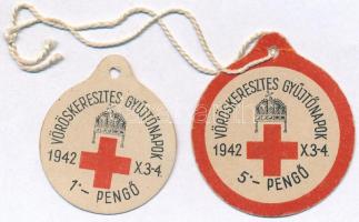 1942. 1P + 5P Vöröskeresztes gyűjtőnapok - Adomány megváltási jegy sorszámozottak, egyiken akasztó T:2,2-