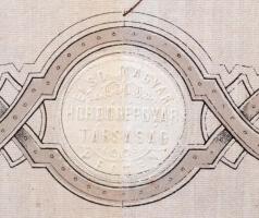 Pest 1869. "Első Magyar Hordógépgyár Társaság Pesten" névre szóló részvénye 200Ft-ról, mag...