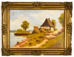 Neogrády jelzéssel: Ház a parton. Olaj, vászon, keretben,  25×36 cm