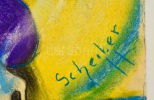 Scheiber jelzéssel: Lila ruhás hölgy. Pasztell, papír, 43×32 cm