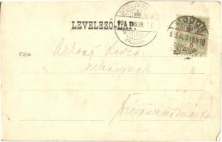 Moson, Wieselburg; templom, utcakép, Fehér Röszl szálloda / Gashof zum weissen Rössl. Art Nouveau (k...