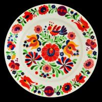 Hollóházi Weiss Manfréd tányér, matricás, jelzett, kis kopásokkal, d: 24 cm