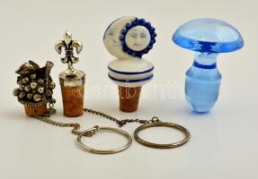 4 db dekoratív palackzáró dugó, fém, üveg és porcelán