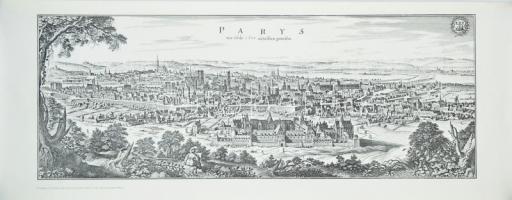 Régi városképes metszetekről készült modern nyomtatvány, 3 db, Velence, Párizs, Konstantinápoly, 28x80 cm
