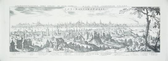Régi városképes metszetekről készült modern nyomtatvány, 3 db, Velence, Párizs, Konstantinápoly, 28x...