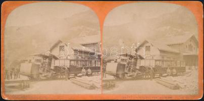 cca 1900 Rigi, Svájc, fogaskerekű vasút, sztereófotó, 8,5x18 cm / Rigi, Switzerland, stereo photo