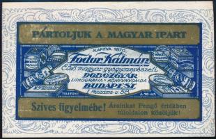 cca 1930 Fodor Kálmán Első Magyar Gyógyszerészeti Dobozgyár Budapest reklámkártyája