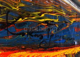 Kokas jelzéssel: Kompozíció. Akril, karton, keretben, festék lepattanással, 69×20 cm