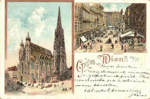 1898 Wien, Vienna, Bécs; Graben, Stephansdom / street view, church. litho (EK)