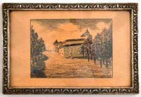 Zombor jelzéssel: Várkastély. Tus, papír, üvegezett keretben,  13×18 cm