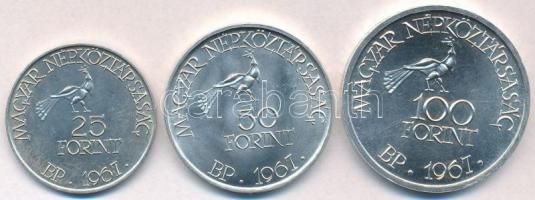 1967. 25Ft Ag + 50Ft Ag + 100Ft Ag "Kodály" sor T:1-,2
 Hungary 1967. 25 Forint Ag + 50 F...