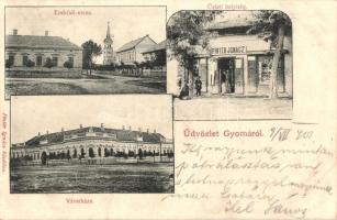 Gyoma, Endrődi utca, városháza, Pintér Ignácz üzlete és saját kiadása