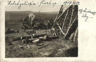 1917 Kelet-Galícia, Harbopol. Az elvérzett üteg / WWI K.u.K. destroyed cannon. photo (EK)