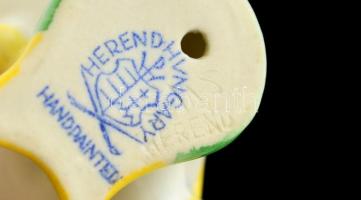 Herendi pipázó kacsa figura, kézzel festett, jelzett, farkán máz hibával, m:9 cm