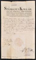 Kollár István (1764-1844) püspök, királyi tanácsos aláírt latin nyelvű levele, fejléces papíron, papírfelzetes viaszpecséttel, 42x25 cm