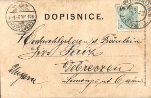 Krkonose, Riesengebirge; Labsky Vodopad / Elbe waterfall with rest house. Emb. (fl)