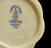 Herendi Viktória mintás porcelán gyertyatartó, kézzel festett, jelzett, hibátlan, m: 4,5 cm