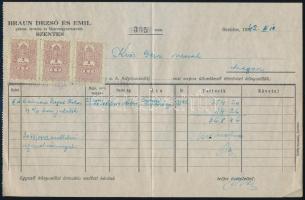 1942-1943 Kis okmány tétel: szállítóvevény, 2 db számla (Békéscsaba, Szentes, Szeged), okmánybélyege...