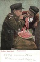 Naples, Napoli; Costumi Napoletani, Mangia maccheroni / boys eating macaroni pasta, folklore