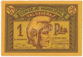 Spanyolország / Ciudad Real / Valdepenas ~1930-1940. 1P szükségpénz T:I-,II Spain / Ciudad Real / Valdepenas ~1930-~1940. 1 Peseta necessity note C:AU,XF
