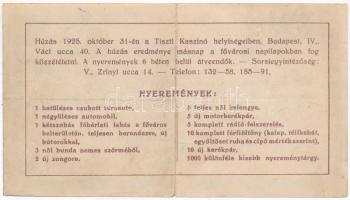 Budapest 1925. "'NYUKOSZ' (Nyugdíjas Katonatisztek Országos Szövetsége) sorsjegy&quot...