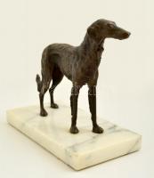 Jelzés nélkül: Figyelő agár. Bronz, márvány talapzaton, h:21 cm, m:16 cm