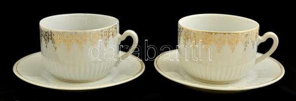 Zsolnay teás csésze és alj (csak az alj jelzett) párban (2db), matricás, kopott aranyozás