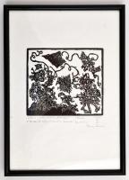 Banga Ferenc (1947-): Babits Mihály Arany Jánosról. Linómetszet, jelzett, üvegezett keretben, 13x14 ...