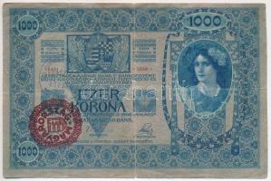 1902. 1000K piros MAGYARORSZÁG felülbélyegzéssel és hamis Sopron Vármegye Rábaszovát Község 1906 bélyegzéssel (fake overprint) T:III-
