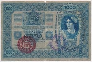 1902. 1000K piros MAGYARORSZÁG felülbélyegzéssel és hamis Pécs-Baranya Köztársaság felülbélyegzéssel (fake overprint) T:III-