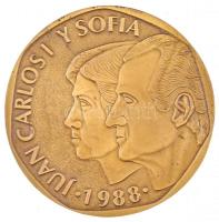 Spanyolország 1988. I. János Károly és Zsófia fém plakett (90mm) T:2 Spain 1988. Juan Carlos I y Sofia metal plaque (90mm) C:XF