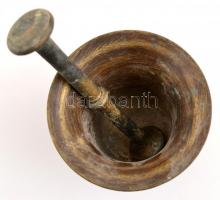 Réz mozsár, törővel, m: 11,5 cm, d: 11,5 cm, h: 19 cm